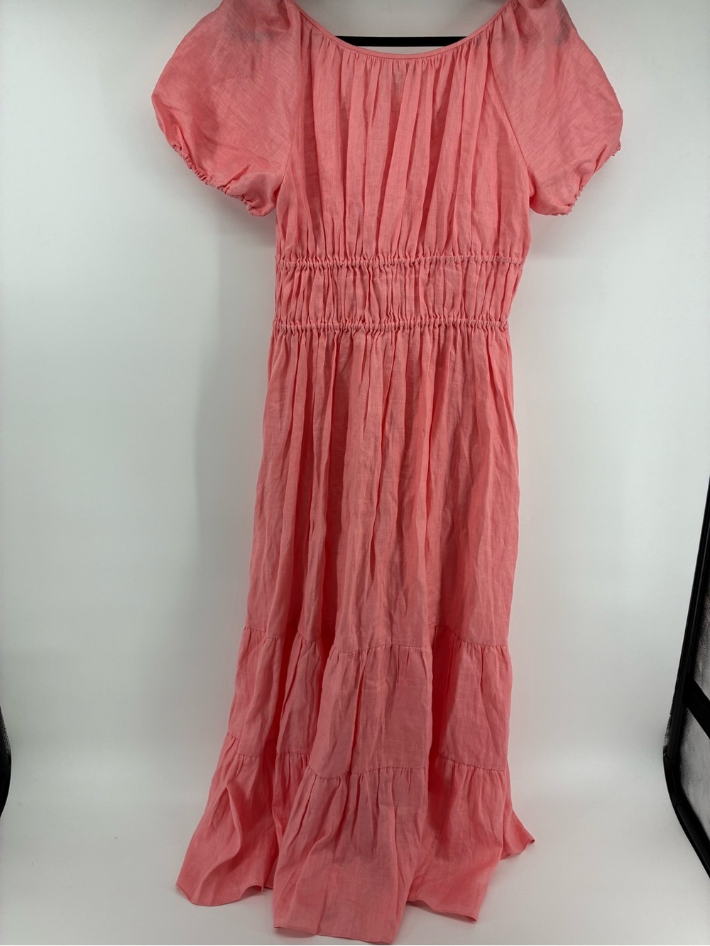 Kate Spade 100% Linen Women's Pink Puff-Sleeve Tiered Maxi Dress - Picture 7 of 10